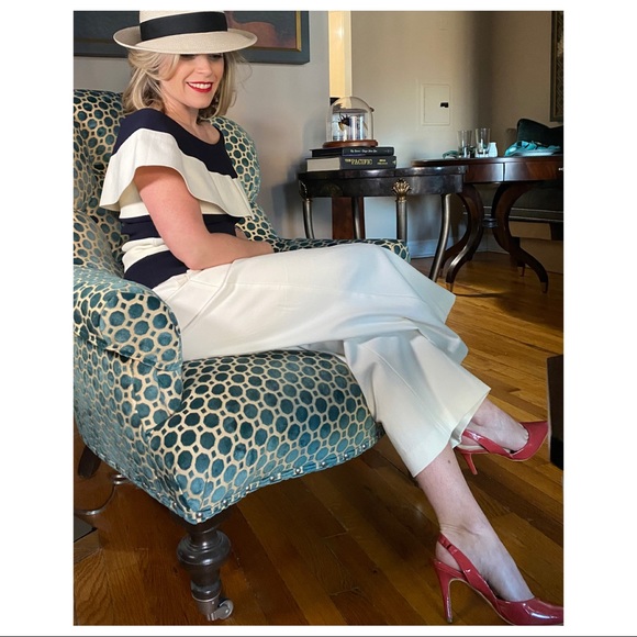 Classic navy & cream two-pieces (top and pants) - Picture 1 of 11